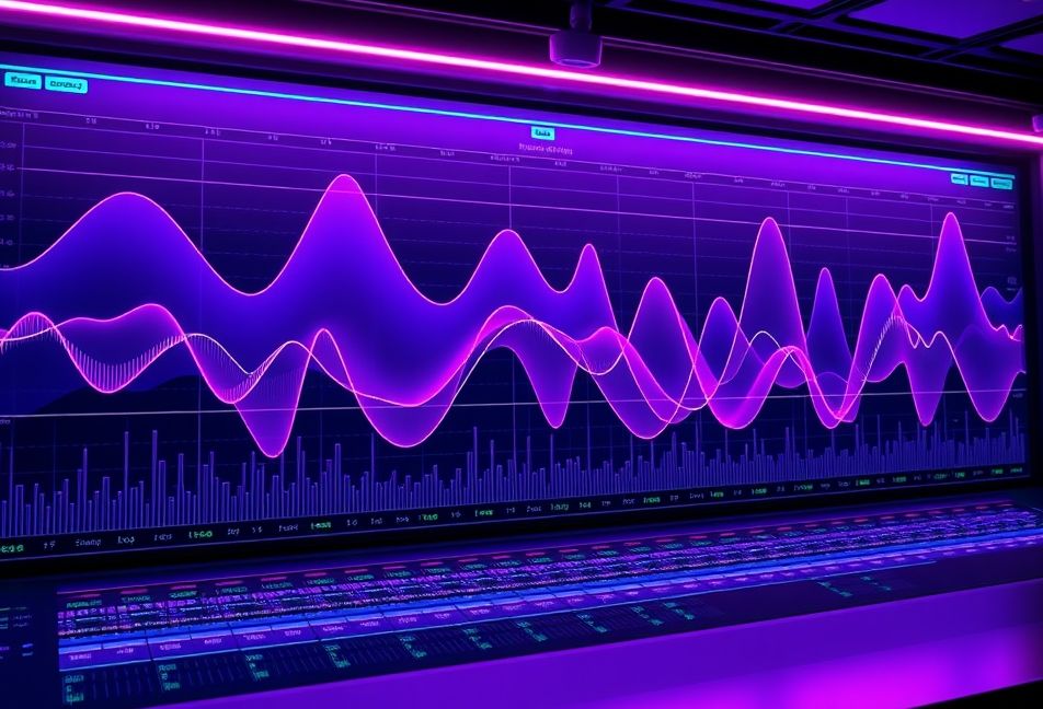 Audio waveform visualization with digital audio waves and frequency spectrums