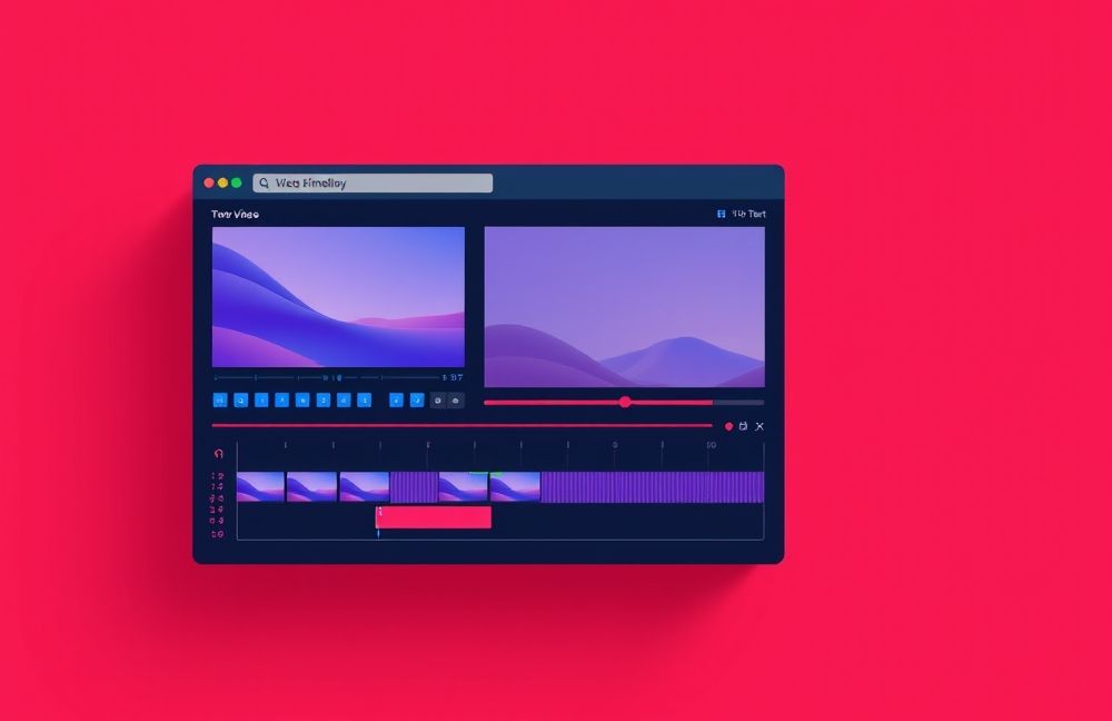 Browser-based video editing interface with video timeline and professional editing tools