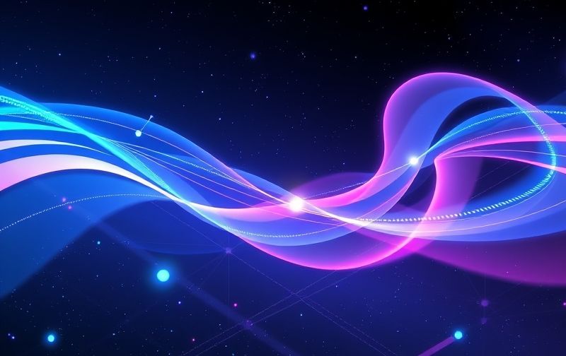 Digital color conversion and format transformation with flowing blue and pink color streams