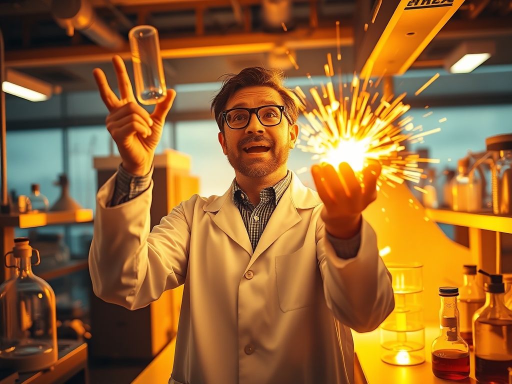 Innovation breakthrough moment showing eureka discovery with bright lighting and scientific achievement