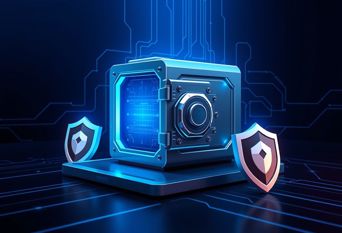Privacy and data protection concept with secure digital vault and security shields