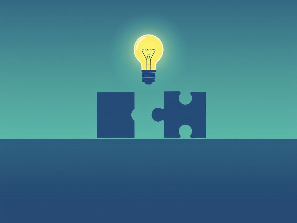 Abstract problem-solution concept with puzzle pieces and lightbulb representing innovation breakthrough