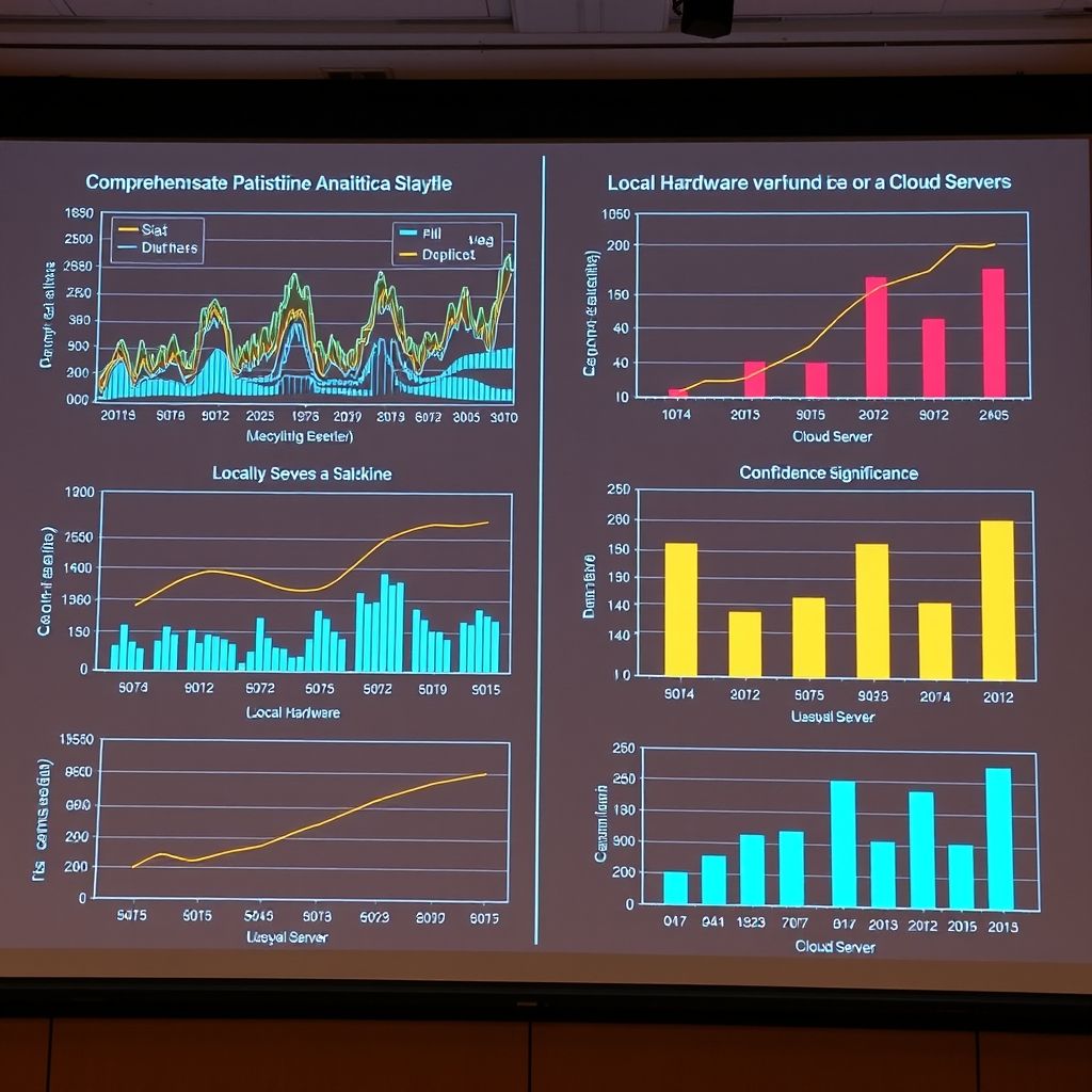 Statistical Performance Analysis - Comprehensive data visualization showing local vs cloud processing performance metrics with confidence intervals